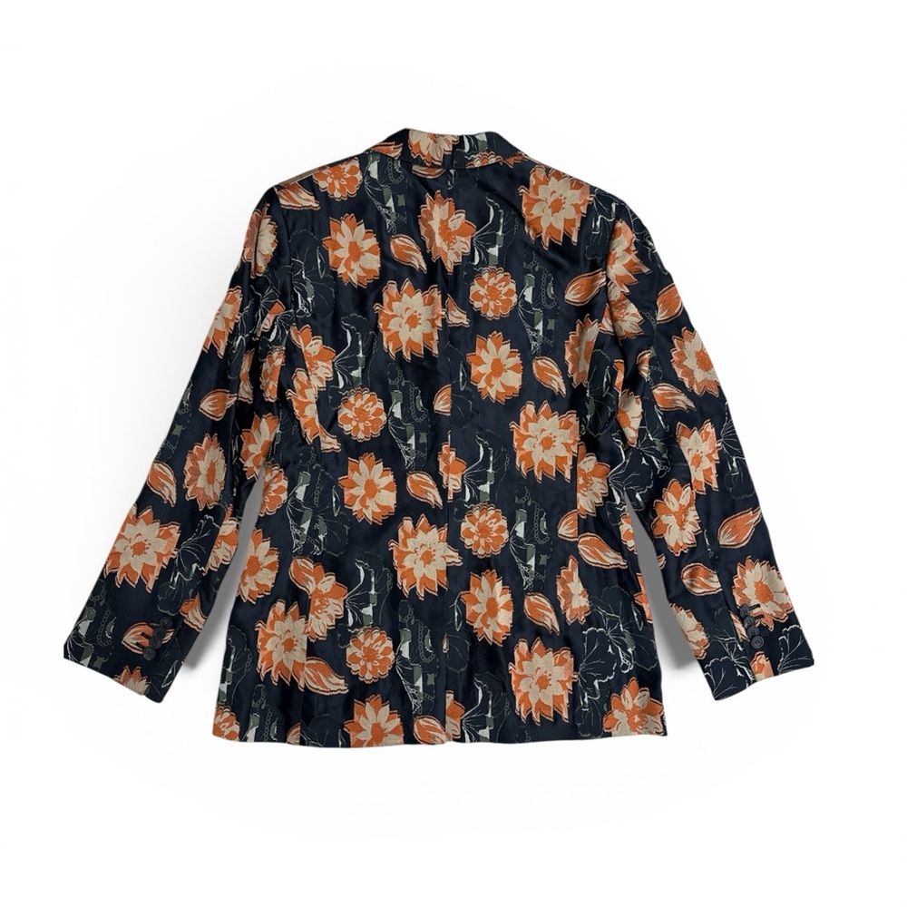 Salvatore Ferragamo Black Orange Floral Jacquard Blazer Silk Jacket IT 38 US 2”. - Picture 2 of 11